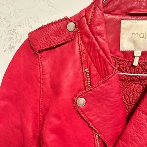 Maje Paris Bonnie Red Lamb Leather Moto Jacket Women’s 40 (US 6–8)